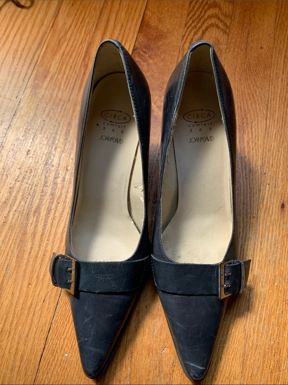 Joan & David Blue Pointed-Toe Buckle Pumps